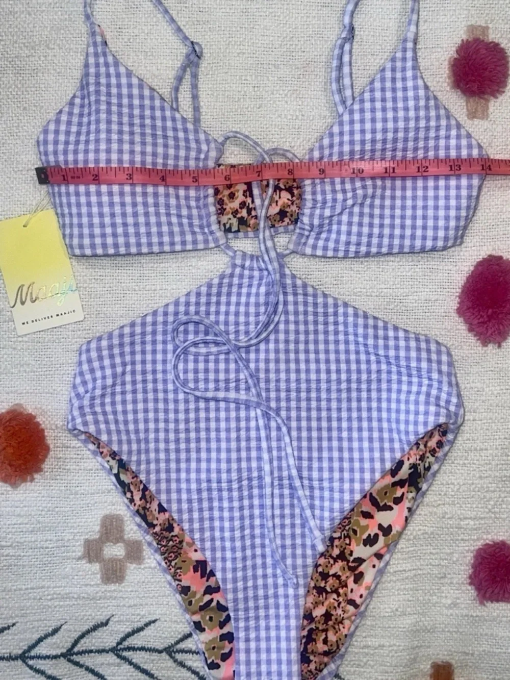 MAAJI Reversible Trikini One Piece Med Purple Gingham 🌞NWT🌞